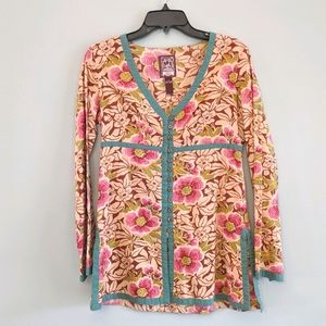 Lucky Brand Tunic Top Floral V Neck Size Small